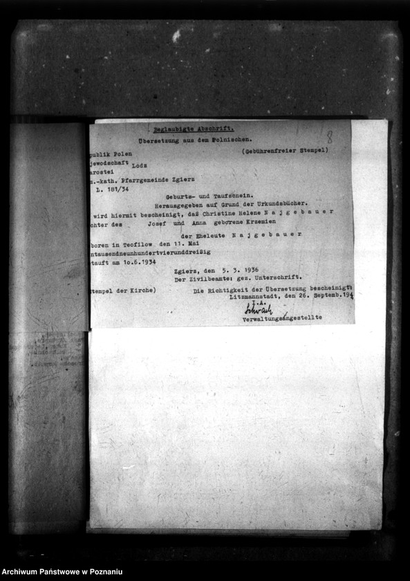 Obraz 12 z jednostki "[Akta personalne wychowanka Christine Neugebauer, ur. 11 V 1934]."