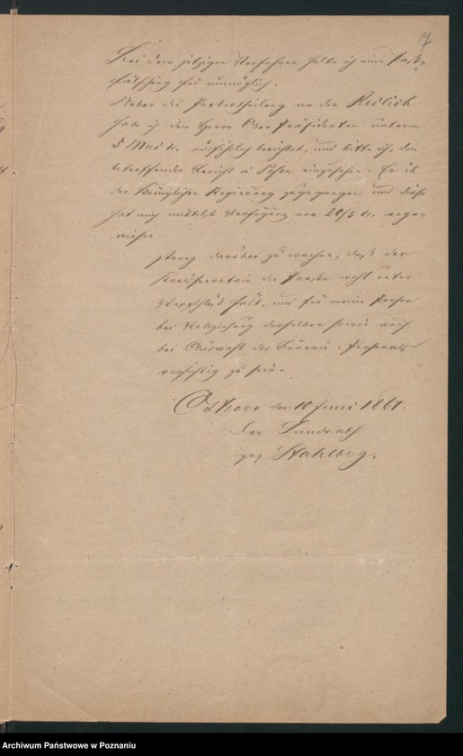 Obraz 10 z jednostki "Acta betreffend den in Orzeszkowo Kreis Schroda /Środa/ am 23.April 1864 verhafteten, angeblichen Holzkaufmann Josef Redlich aus Raszkowo, Kreis Adelnau /Odolanów/."