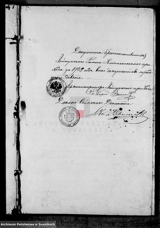 Obraz 4 z jednostki "Dokumenty Brakosočetavšichsja Lejpunskago Rimsko-Katoličeskago Prichoda za 1903 god"