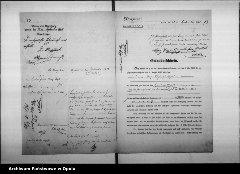 Obraz 14 z jednostki "Acta des Magistrats zu Oppeln betreffend den Schankwirthschaftsbetrieb im Hause No 8 Wilhelmstal durch Bosannek Vol: I"