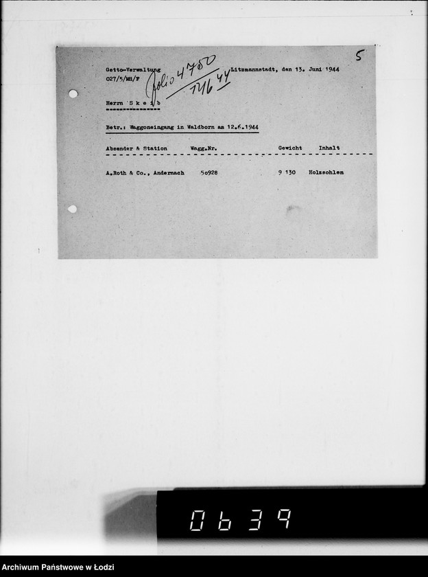 Obraz 10 z jednostki "Koresp.Radegast.[Dotyczy transportu starego obuwia oraz spodów do drewniaków]"