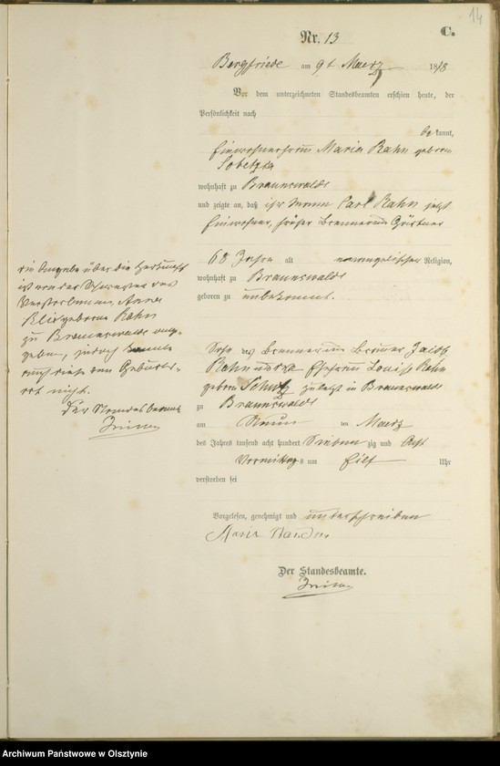 Obraz 16 z jednostki "Sterbe-Haupt-Register Nr 1 - 69"