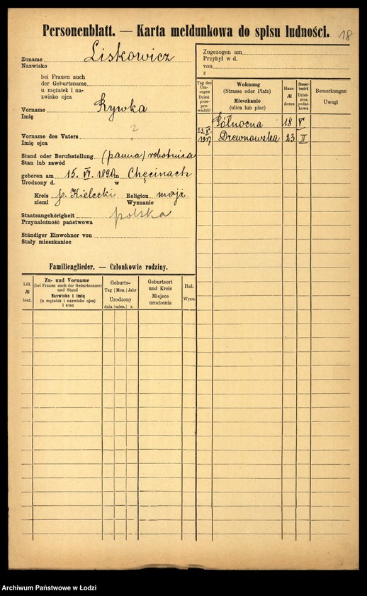 Obraz 20 z jednostki "[Spis ludności Łodzi] Liszkiewicz - Litke"