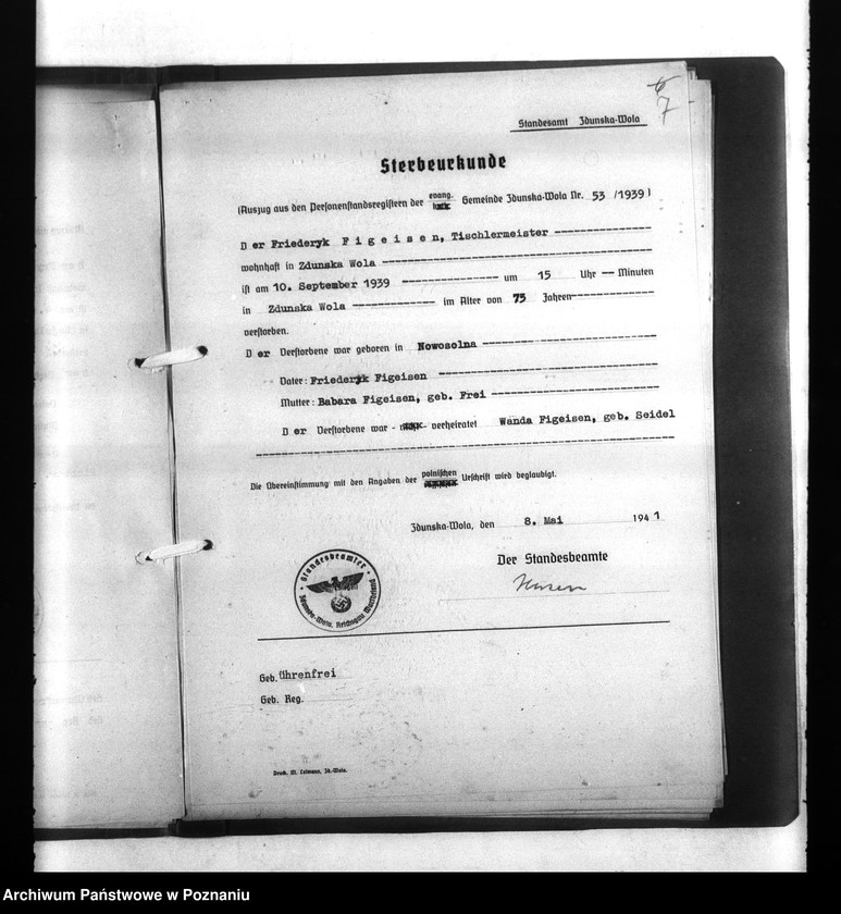 Obraz 11 z jednostki "Wykazy miejscowych Niemców, którzy zginęli w 1939 roku. Kreis Sieradsch (Sieradz)"