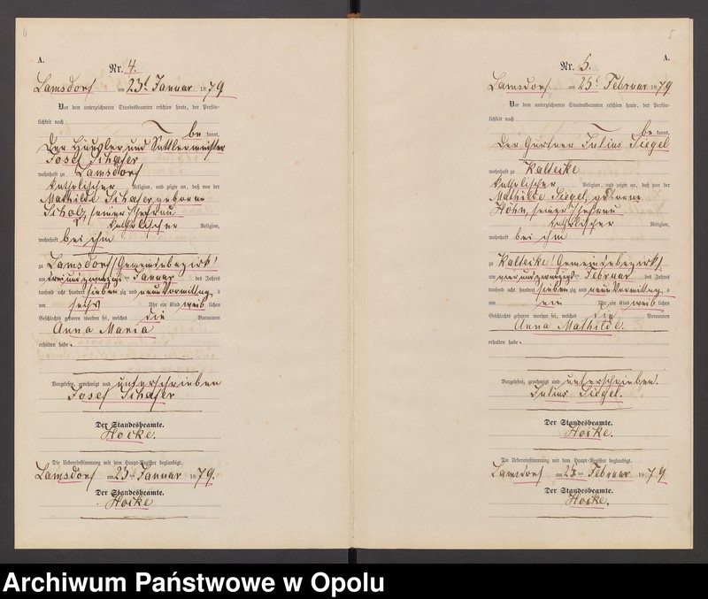 image.from.unit.number "Geburts-Neben-Register des Standesamts Lamsdorf No 15 pro 1879"
