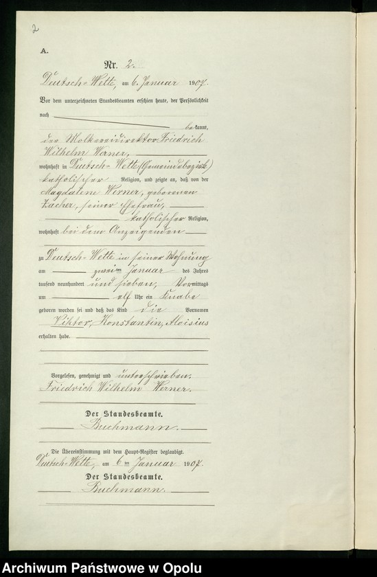 Obraz 6 z jednostki "Geburts-Neben-Register des Standesamts Deutsch Wette pro 1907"