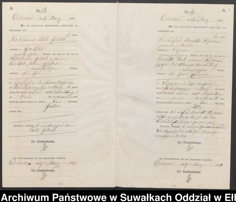 image.from.unit.number "Geburts-Neben-Register des Preussischen Standes-Amtes Orlowen Kreis Loetzen für das Jahr 1890"