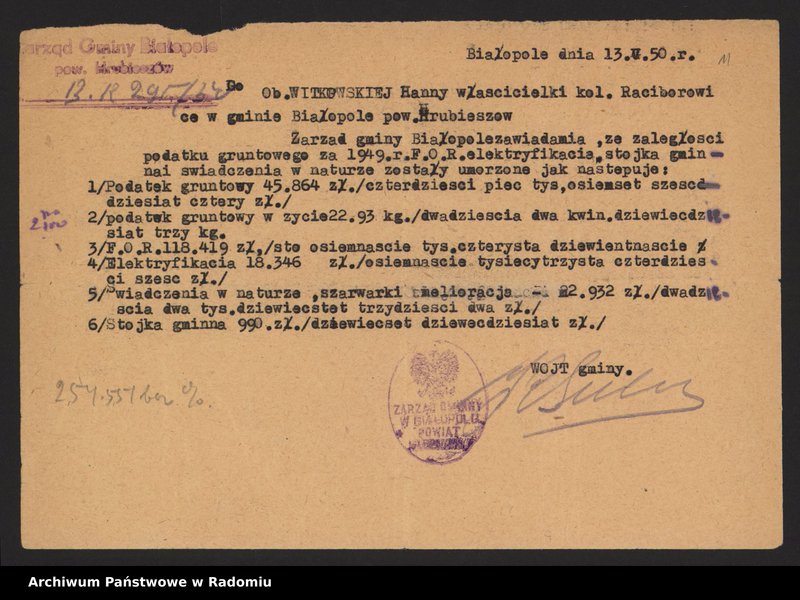 image.from.collection.number "[Materiały dotyczące posiadania przez Hannę i Stefana Witkowskich gruntów i nieruchomości w Raciborowicach, pow. hrubieszowski, 1948-1951 oraz w Radomiu i Rajcu Letnisko, 1954-1961]111"