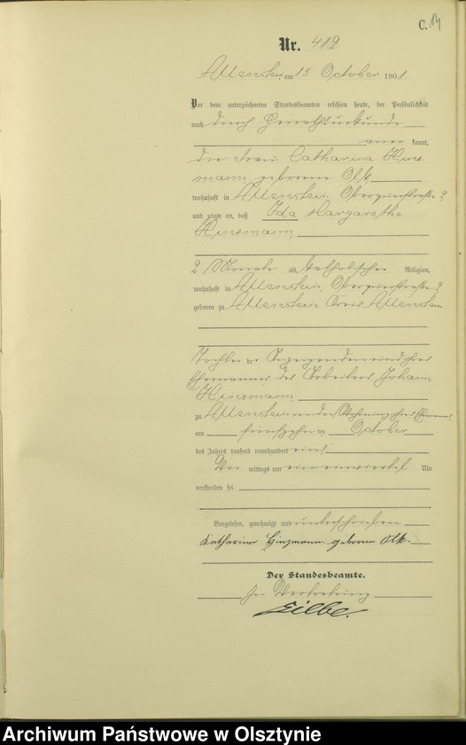 image.from.unit.number "Sterbe-Haupt-Register Tom II,Nr 400 - 542"