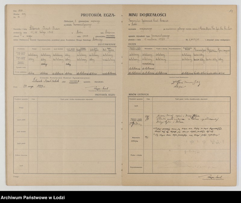 Obraz 16 z jednostki "Protokół egzaminów dojrzałości na rok 1928/29"