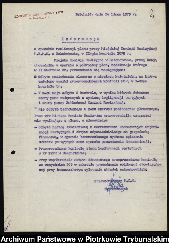 Obraz 9 z jednostki "[Protokoły z posiedzeń Egzekutywy Komitetu Miejsko-Gminnego PZPR w Bełchatowie]"