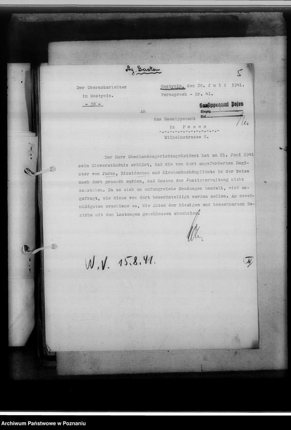 Obraz 9 z jednostki "Schriftwechsel mit den Amtsgerichten [korespondencja w sprawie ksiąg kościelnych, nazwy powiatów od A - L]"