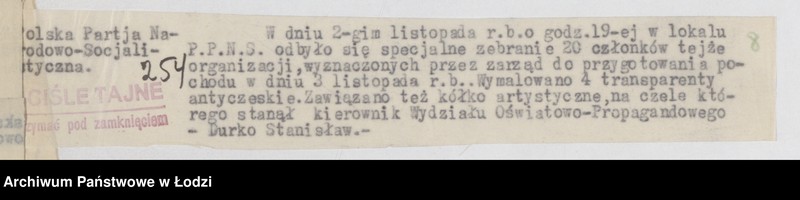 Obraz 12 z jednostki "Wycinki z meldunków doraźnych różnych polskich organizacji politycznych [prawicowych i narodowo-socjalistycznych]"