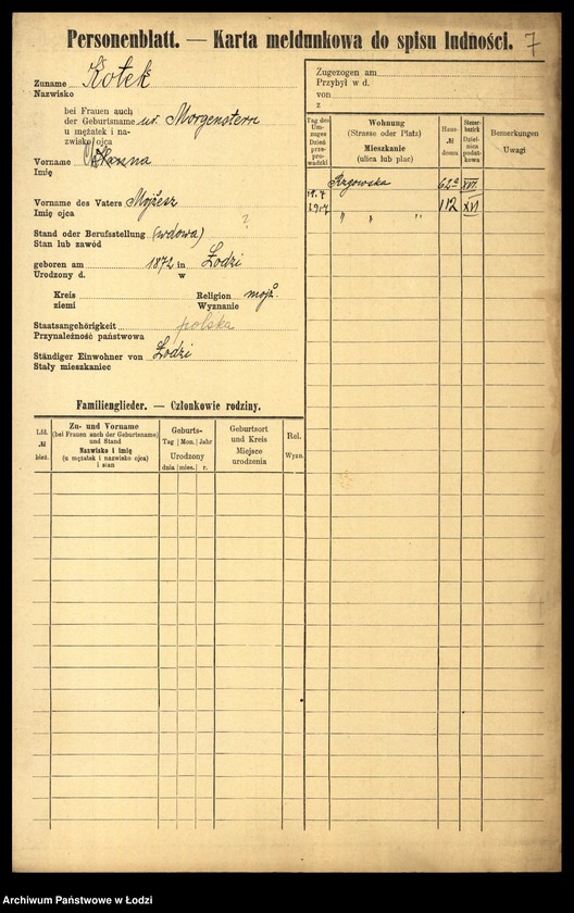 Obraz 9 z jednostki "[Spis ludności Łodzi] Kotek - Kowalczuk"