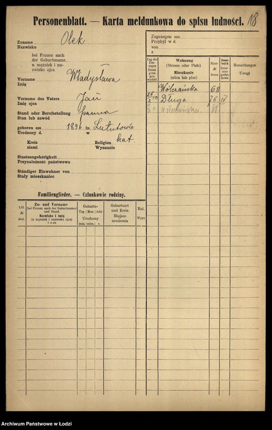 Obraz 20 z jednostki "[Spis ludności Łodzi] Olek-Olszenko"