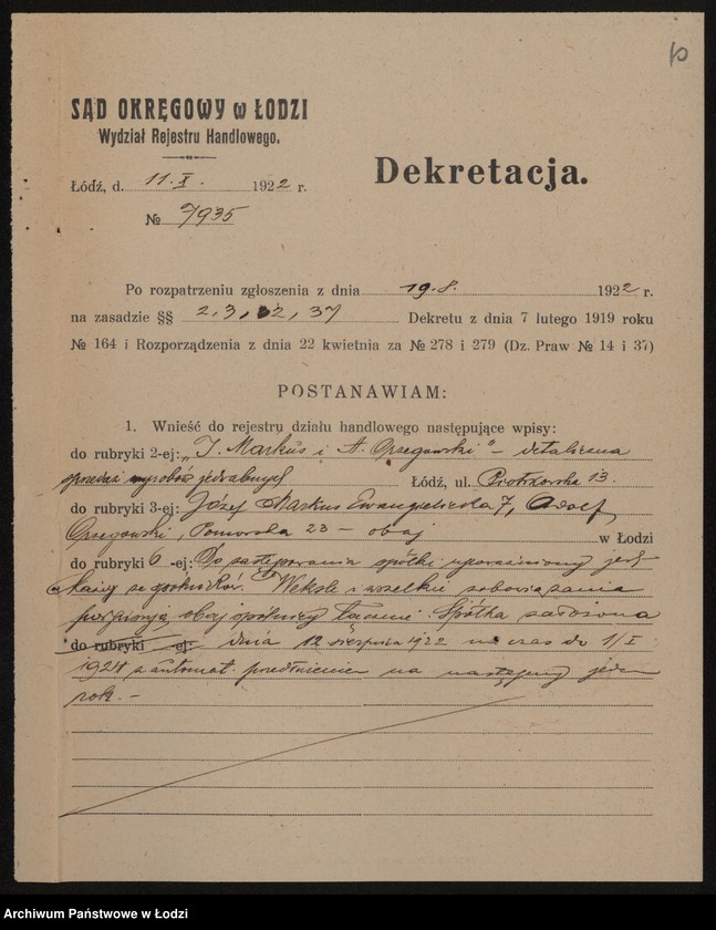 Obraz 12 z jednostki "J. Markus i A. Orzegowski – detaliczna sprzedaż wyrobów jedwabnych"