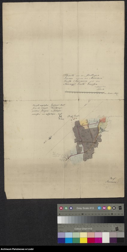 Obraz 1 z jednostki "Charte von dem Strittigen Grenze dem Adllichen Guth Świnica und dem Koenigs Guth Gussin"