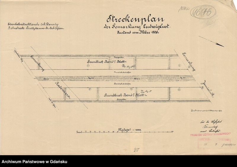 image.from.unit.number "Eisenbahndirektionsbezirk Danzig. Bahnstrecke Broddydamm - Deutsch Eylau. Streckenplan der Gemarkung Ludwigslust. Zustand vom März 1908"