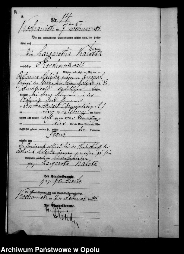 image.from.unit.number "Urząd Stanu Cywilnego Kochaniec Księga urodzeń rok 1884"