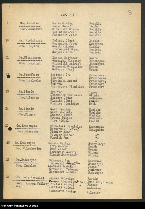 Obraz 10 z jednostki "Wybory do Sejmu okręg X powiat Końskie [- wykazy uprawnionych do głosowania, trójek partyjnych, składy Obwodowych Komisji Wyborczych ]"