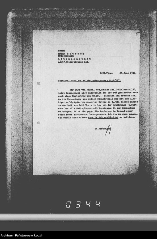 Obraz 9 z jednostki "J.196-210 [Wnioski Żydów w Getcie o zwrot długów za wzięty na kredyt towar przez kupujących]"