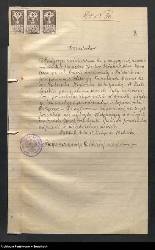 image.from.unit.number "[Dokumenty do akt małżeństw parafii rzymskokatolickiej w Wigrach z 1922 roku]"
