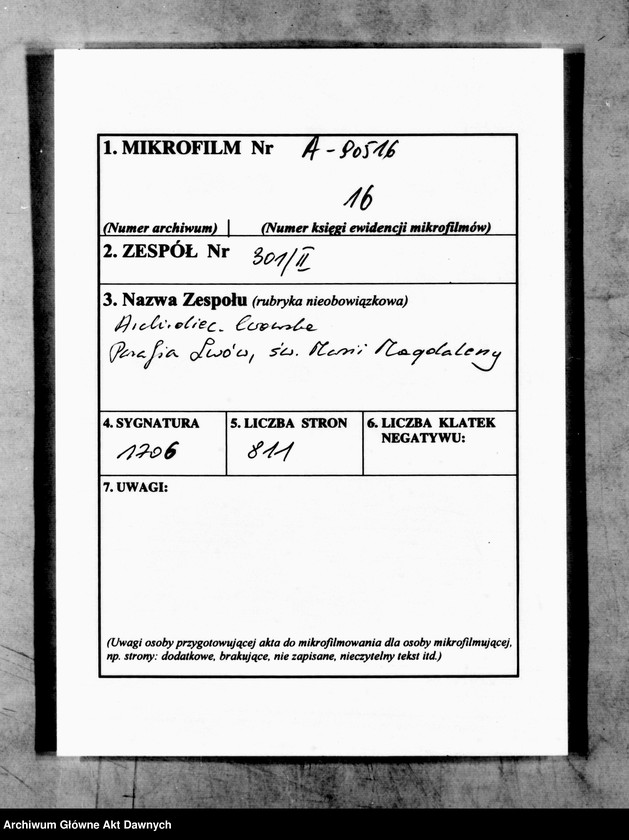 image.from.unit.number "Parafia: Lwów, parafia św. Marii Magdaleny. Dekanat: Lwów. Księga metrykalna urodzeń, ślubów i zgonów dla całej parafii."