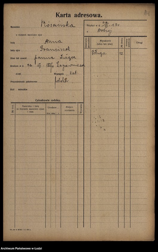 Obraz 16 z jednostki "[Spis ludności Łodzi] Rożana-Różyński"