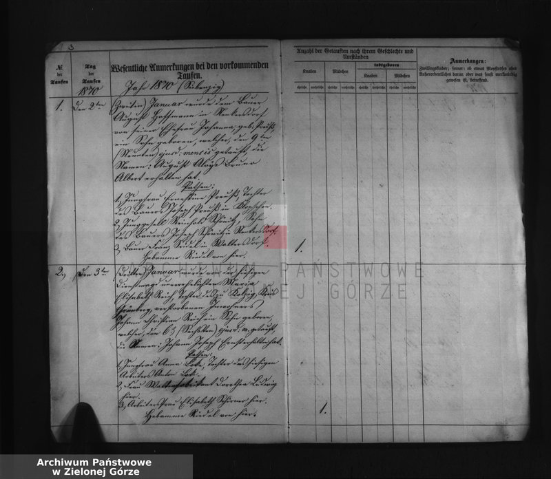 Obraz 5 z jednostki "Duplicat I. des Trau Register, II. des Tauf Register, III. des Sterbe Register pro 1870 bei der katholischen Pfarrkirche zu Beuthen a/Oder"