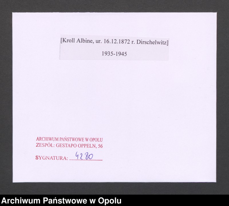 Obraz 2 z jednostki "[Kroll Albine, ur. 16.12.1872 r. Dirschelwitz]"