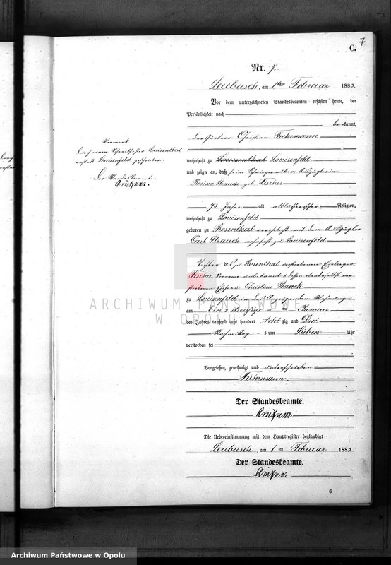 image.from.unit.number "Sterbe-Neben-Register Standes-Amt Leubusch 1883"