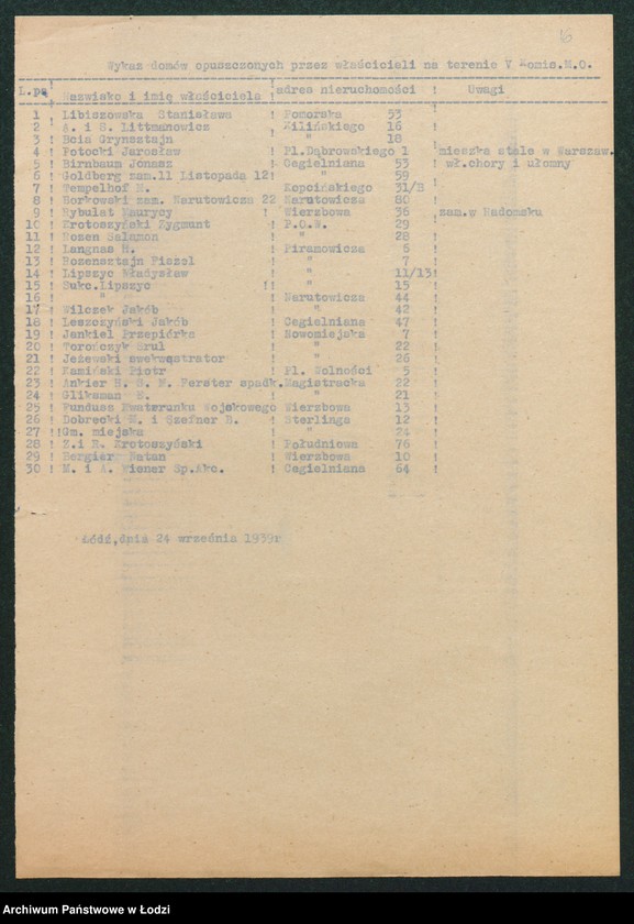 Obraz 19 z jednostki "[Akta V-go Komisariatu Milicji Obywatelskiej - pokwitowania i spisy oddanej broni, spisy wolnych lokali, rowerów i motocykli]"