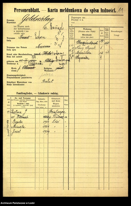 Obraz 12 z jednostki "[Spis ludności Łodzi] Goldszajd - Goldstein"