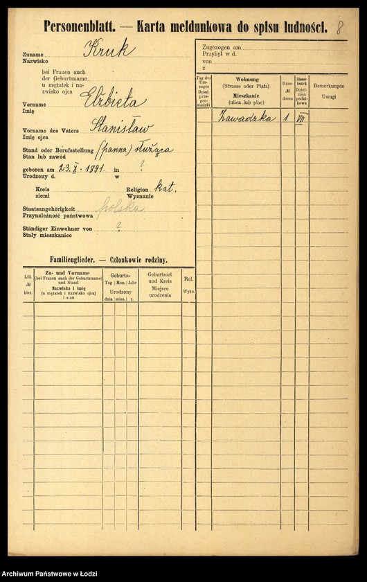 Obraz 10 z jednostki "[Spis ludności Łodzi] Kruk - Krol"