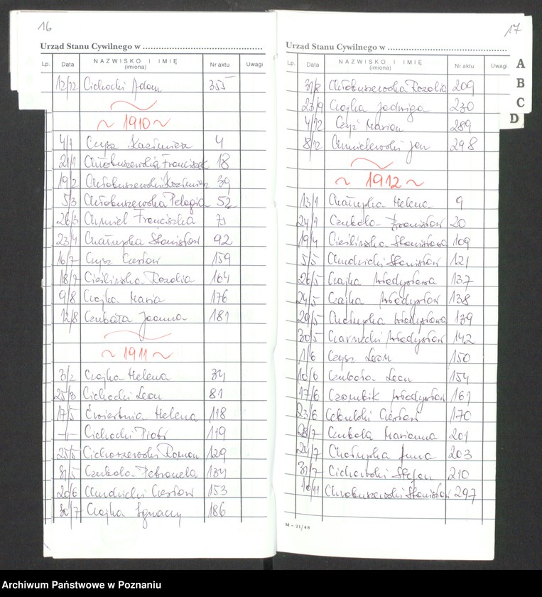 Obraz 12 z jednostki "[Skorowidz alfabetyczny do akt urodzeń za lata 1905-1912]"