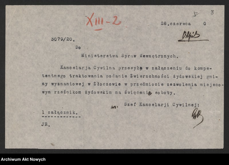image.from.unit.number "Wyznania niechrześcijańskie (korespondencja w sprawie zachowania świąt żydowskich oraz otwarcia "Bożnicy Krawieckiej" w Pińsku)"