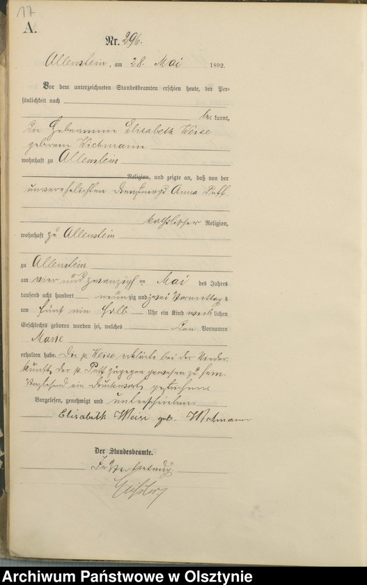 image.from.unit.number "Geburts-Haupt-Register Tom II,Nr 281 - 560"