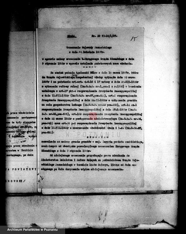 Obraz 19 z jednostki "Wyłączenie z art.4 i 5 ustawy o reformie rolnej powiatu szubińskiego sprawy ogólne"