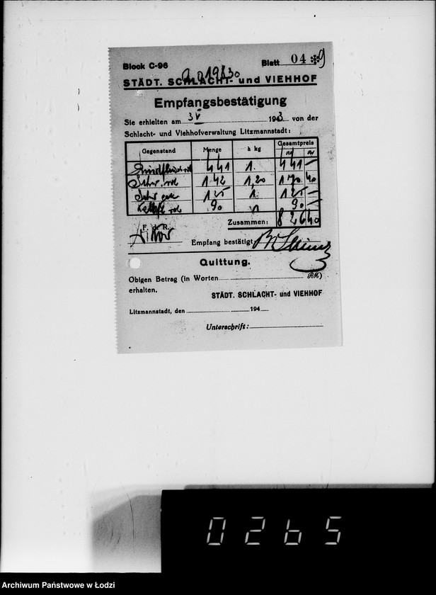 Obraz 14 z jednostki "Lebensmitteleinkauf. Aufträge, [Lieferscheinen und Rechnungen] 19781-19830 [Dostawa artykułów pierwszej potrzeby do Getta]"