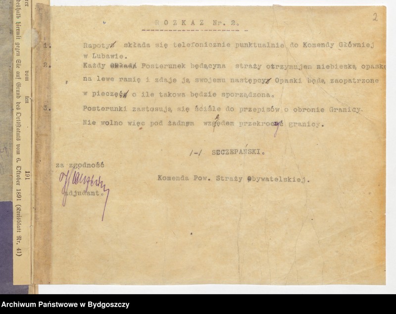 image.from.unit.number "Komenda Powiatowa Lubawa ZSO. Rozkazy komendy [obsada stanowisk, organizacja]"
