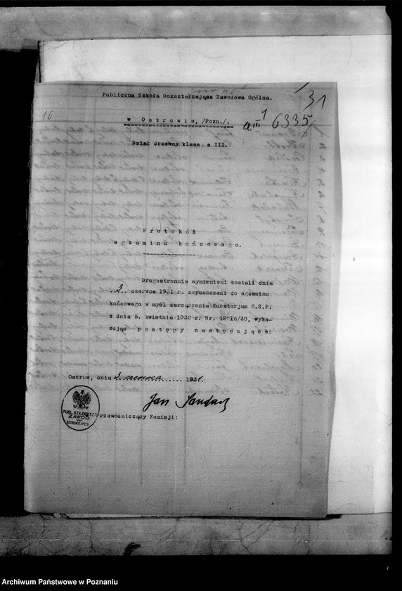 Obraz 4 z jednostki "Publiczna Szkoła Dokształcająca Zawodowa Ogólna- Ostrów Wielkopolski [protokoły z egzaminu końcowego]"