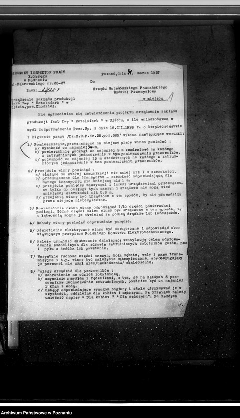 Obraz 5 z jednostki "Zatwierdzenie zakładu przemysłowego Fabryka Farb "Metalofarb" Ujście pow. chodzieski"