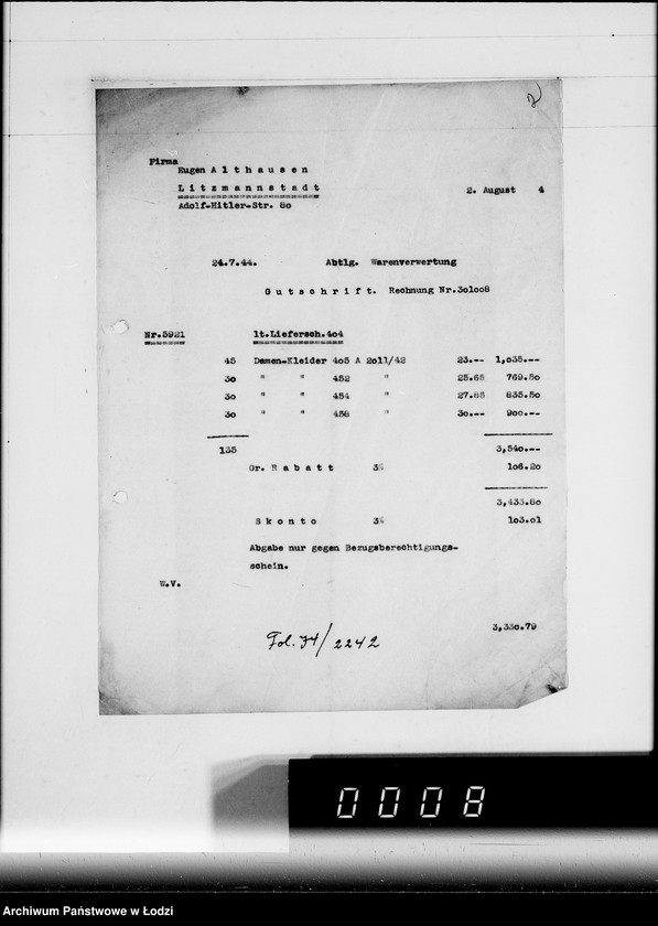 Obraz 6 z jednostki "Ausgehende Rechnungen [za dostawy towarów dla Getta]"