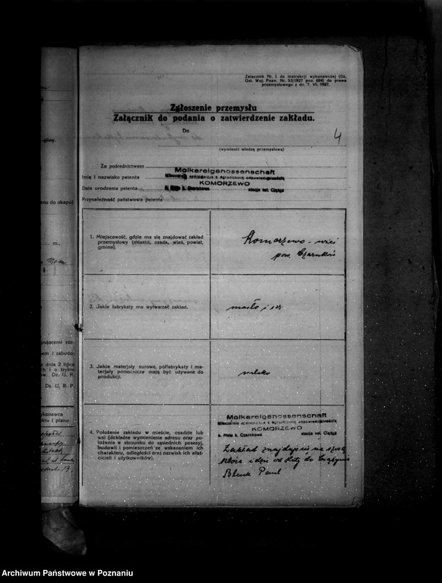 Obraz 8 z jednostki "Zatwierdzenie zakładu przemysłowego /mleczarni/ Firmy Molkereigenossenschaft z ograniczoną odpowiedzialnością w Konarzewie"