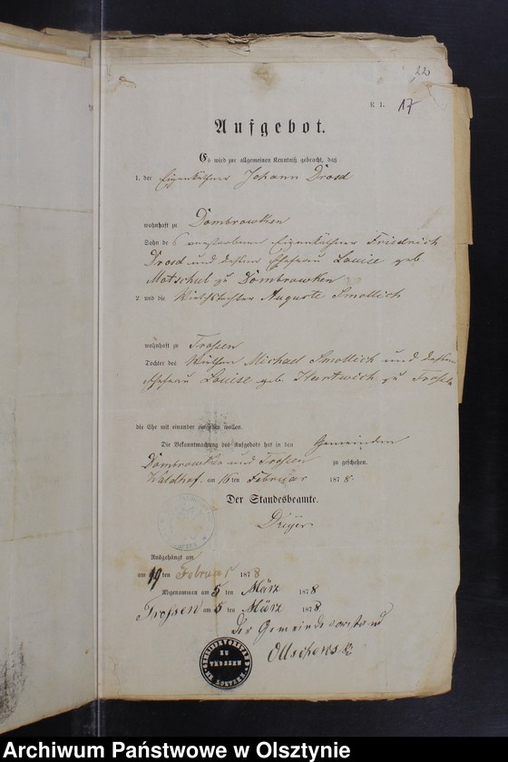 Obraz 19 z jednostki "Die zum Zwecke der Eheschlissung nothwendigen Schriftstück"