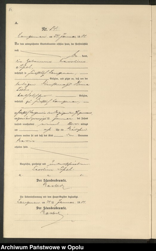 image.from.unit.number "Geburts-Neben-Register Standesamts Langenau pro 1901"
