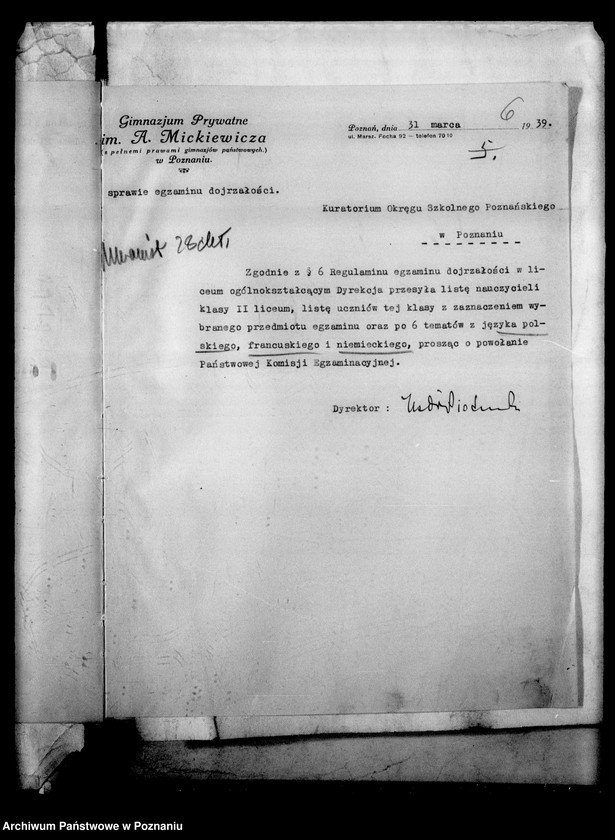 Obraz 9 z jednostki "Prywatne Liceum i Gimnazjum imienia Mickiewicza - Poznań [spis uczniów klasy II liceum oraz świadectwa ukończenia gimnazjum (IV klasy)]"