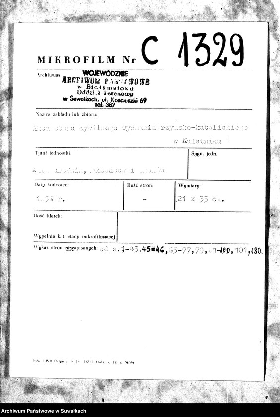 image.from.unit.number "Duplikat Aktów Urodzonych, Zaślubionych i Zmarłych Parafii Kaletnickiej."