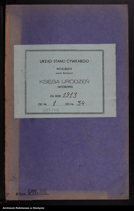 image.from.unit.number "Geburts-Neben-Register Nr 1 - 34 [ Księga urodzeń - wtóropis ]"