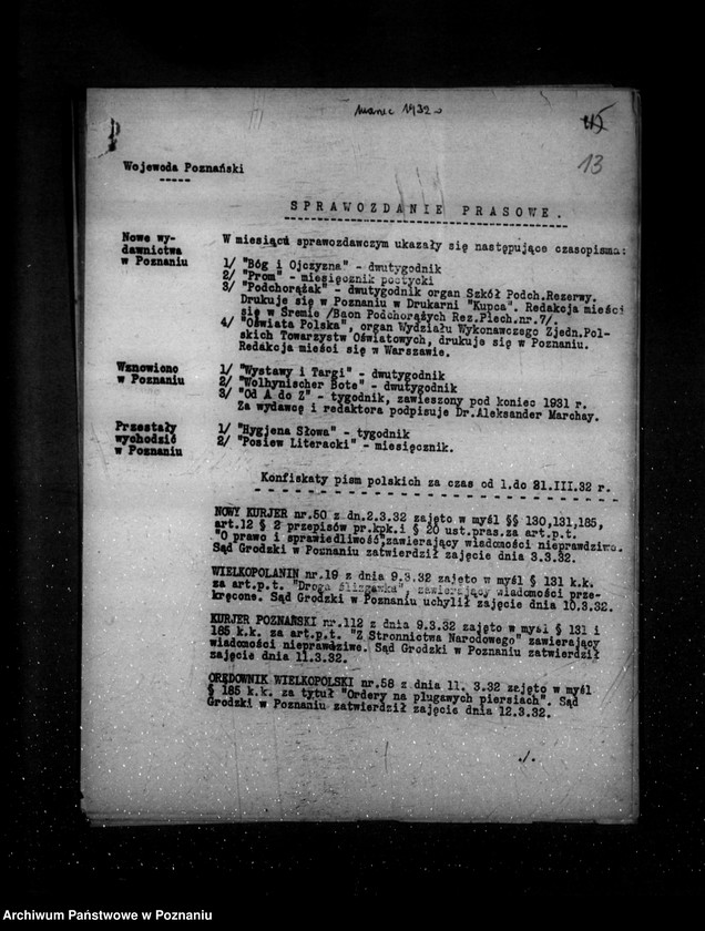 Obraz 18 z jednostki "Sprawozdanie prasowe za miesiące styczeń-kwiecień czerwiec- grudzień 1932 r."